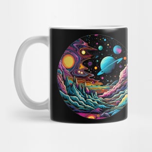 Surrealist space artwork with planets Mug